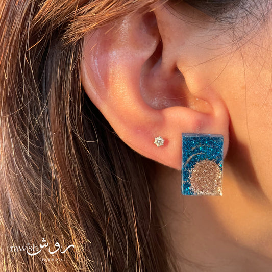 Blue and gold glitter studs