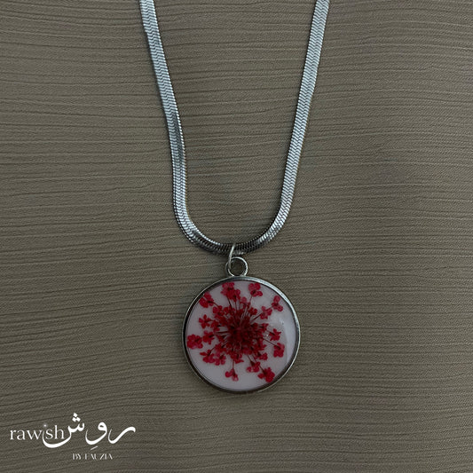 Red Blossom - Round Floral Pendant