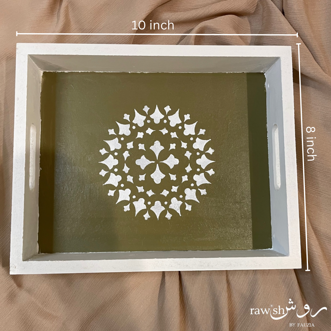White and Olive Handpainted Tray