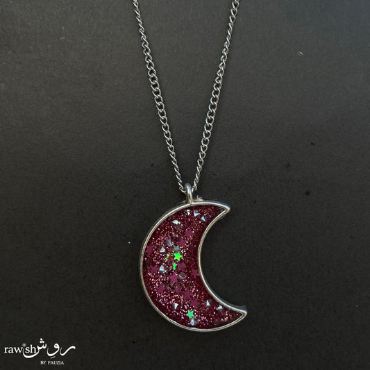Pink Glittery Crescent Pendant