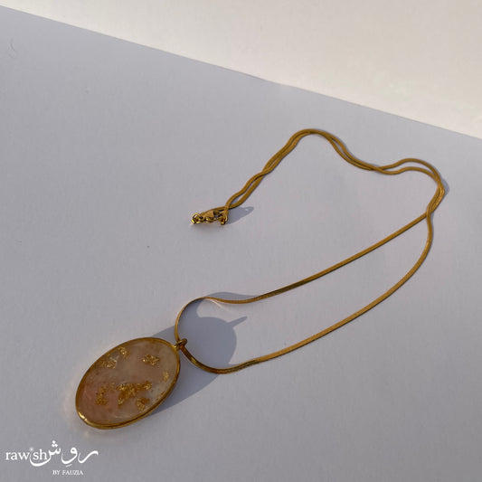 Dusty Pink Oval Gold Frame Pendant