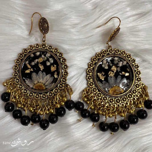 Floral Black Jhumkas