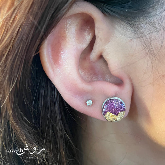 Purple Mini studs with gold foil