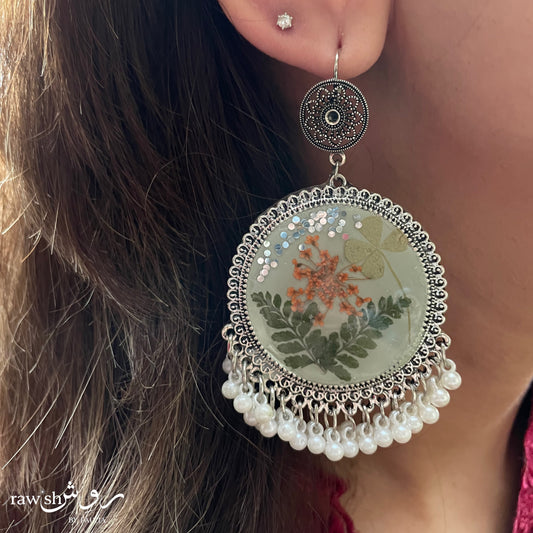 Sage Green Floral Jhumkas