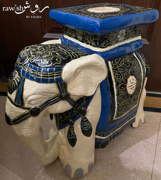 Ivory and Blue Elephant Sculpture
