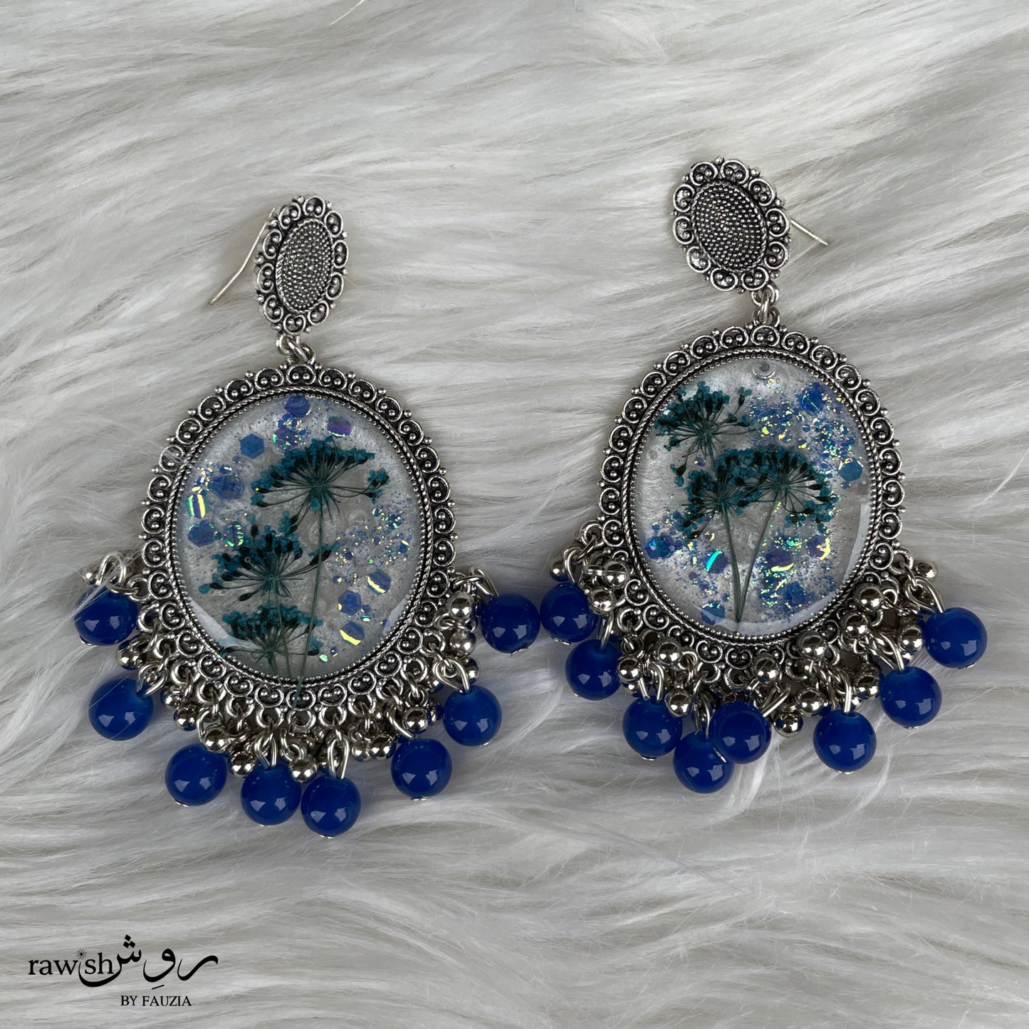 Ice Blue Floral Jhumkas
