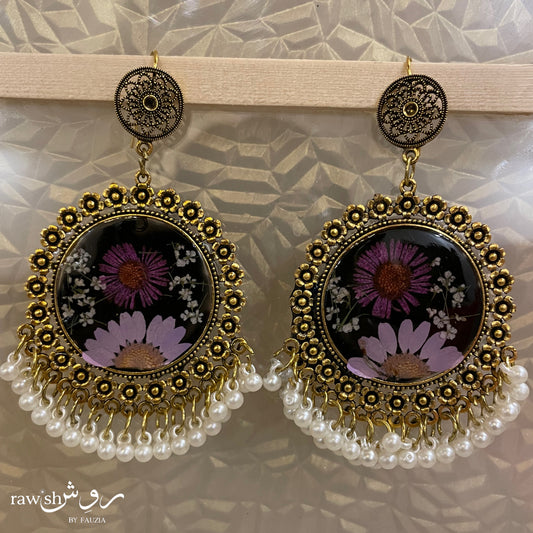 Black and Purple Floral Jhumkas