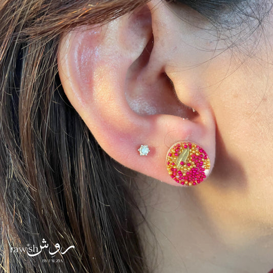 Golden and Pink Rhinestone round studs
