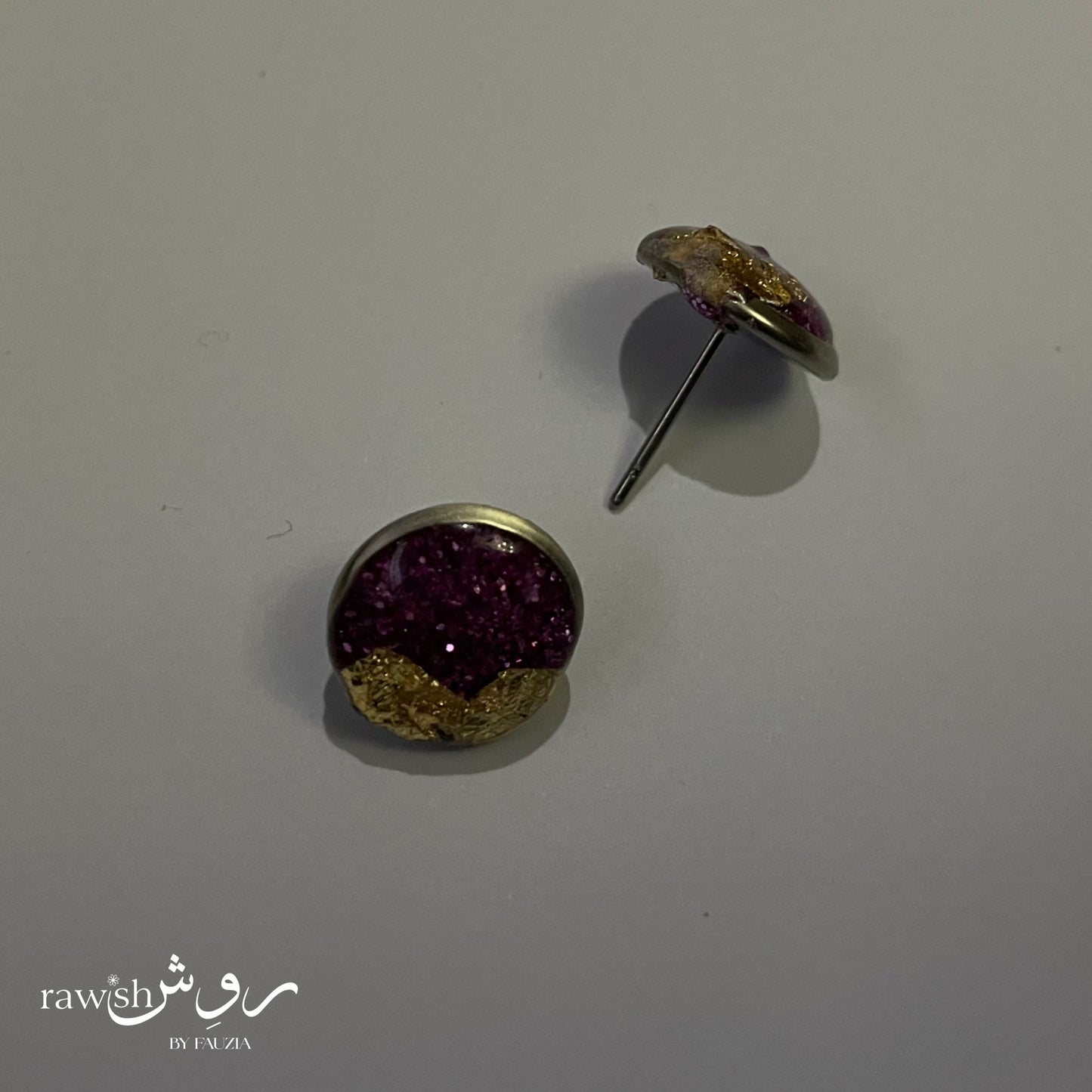 Purple Mini studs with gold foil