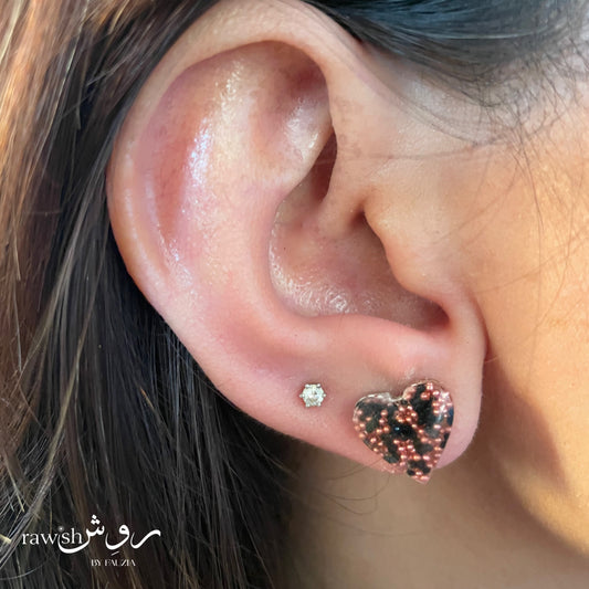 Black and Red Rhinestones mini heart studs