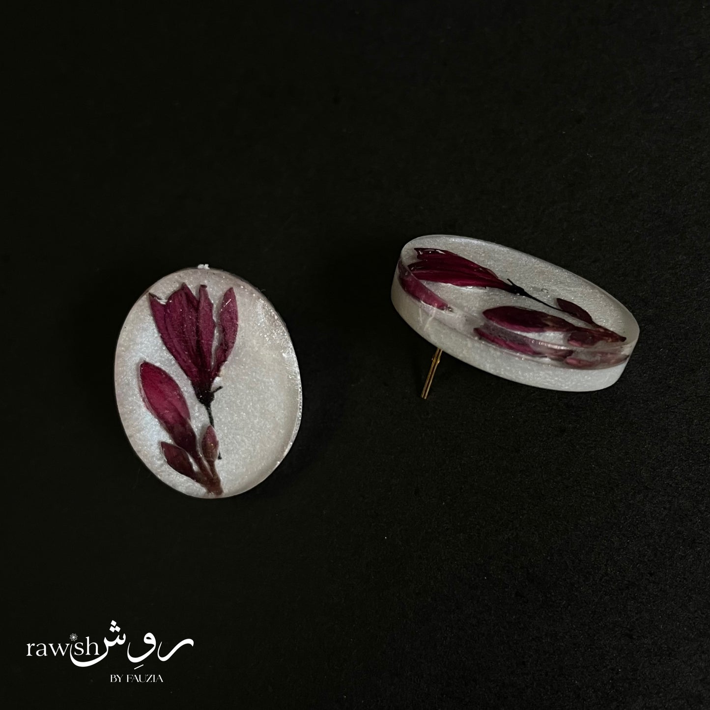Pearl White Floral Oval Earrings