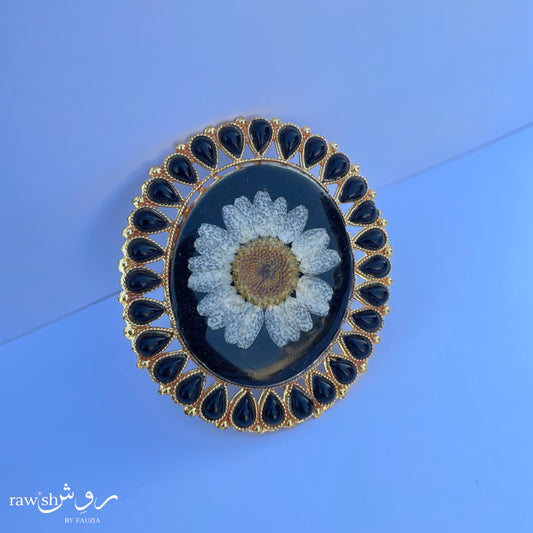 Classic Black Large Floral Ring