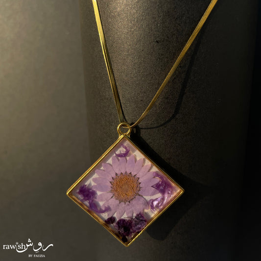 Purple Floral Diamond Shaped Pendant