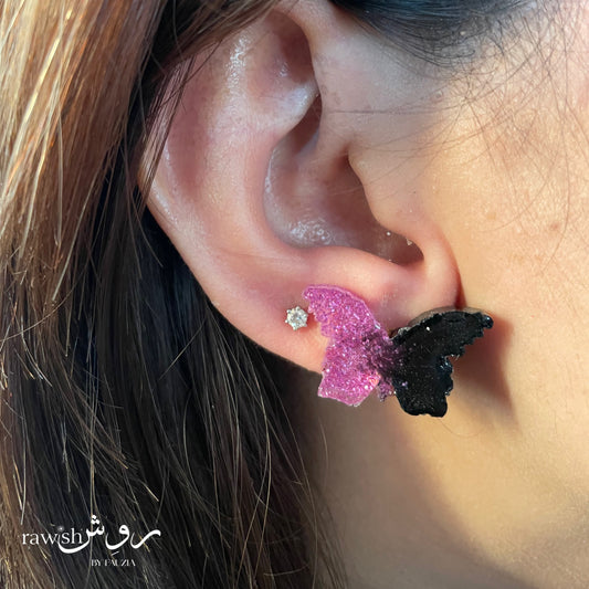 Dual Shade Black and Purple Butterfly Earrings