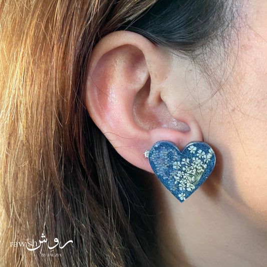 Blue Floral heart studs
