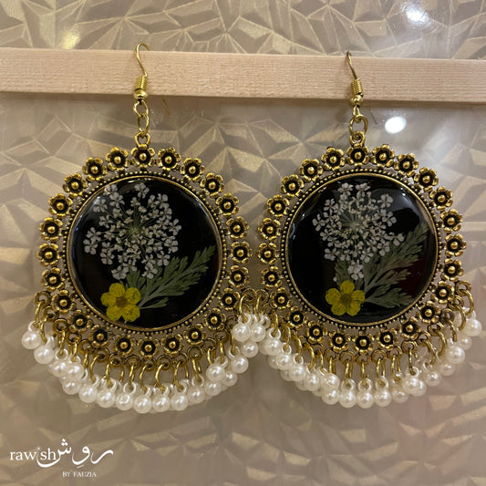 Classic Black Floral Jhumkas