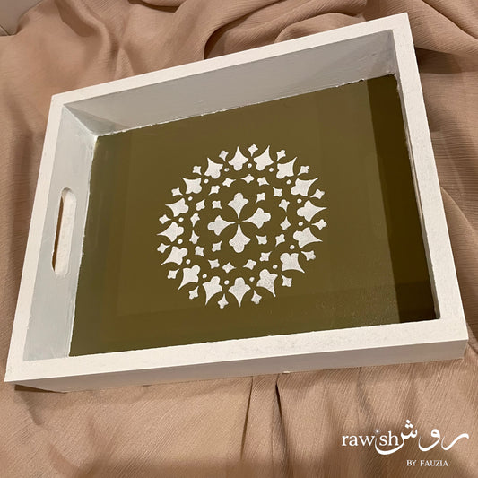 White and Olive Handpainted Tray