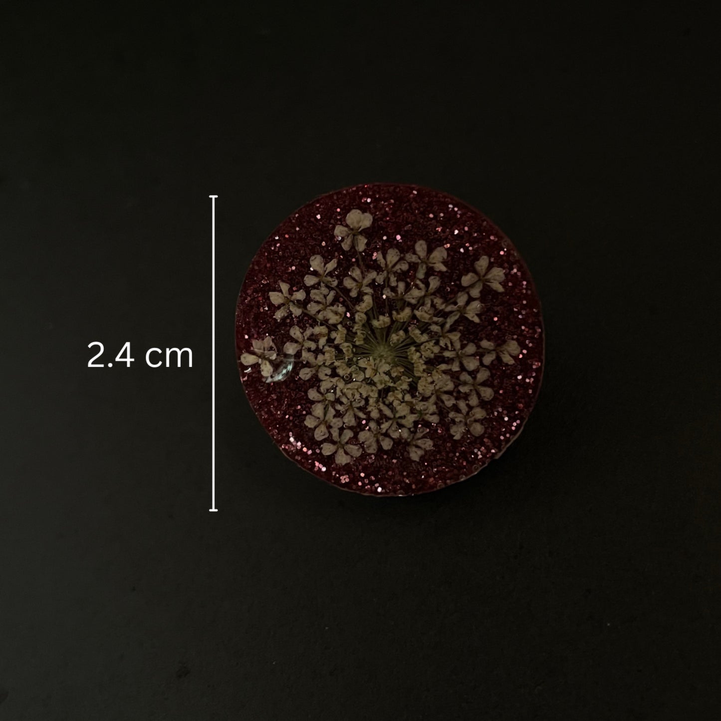 Pink glittery floral round earrings