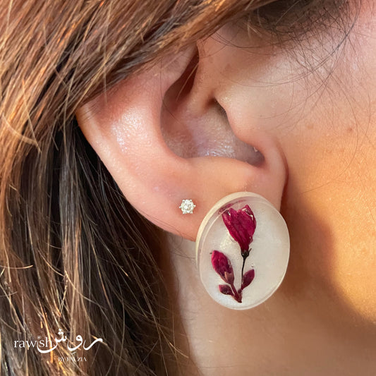 Pearl White Floral Oval Earrings