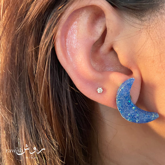 Blue Crescent glitter studs