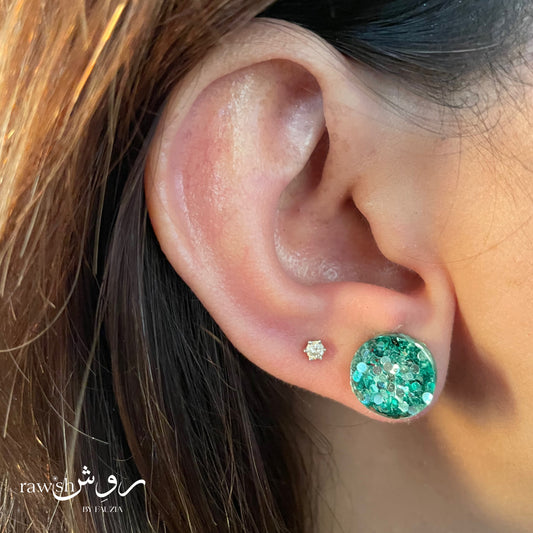 Turquoise Glitter round studs