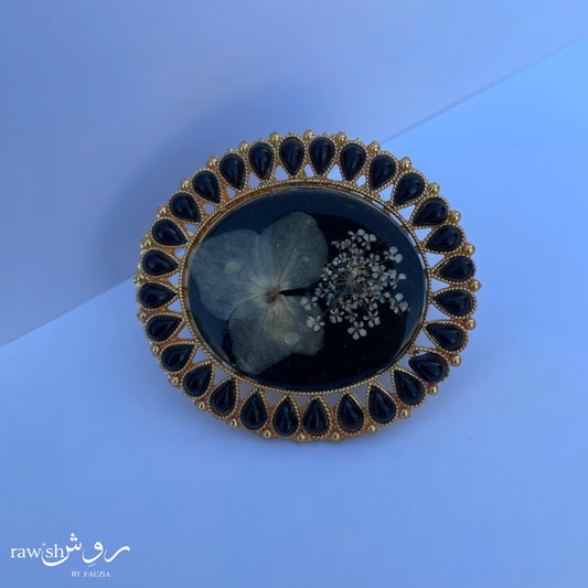 Black Large Floral Ring