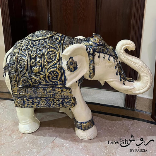 Ivory and Blue Elephant Sculpture Large